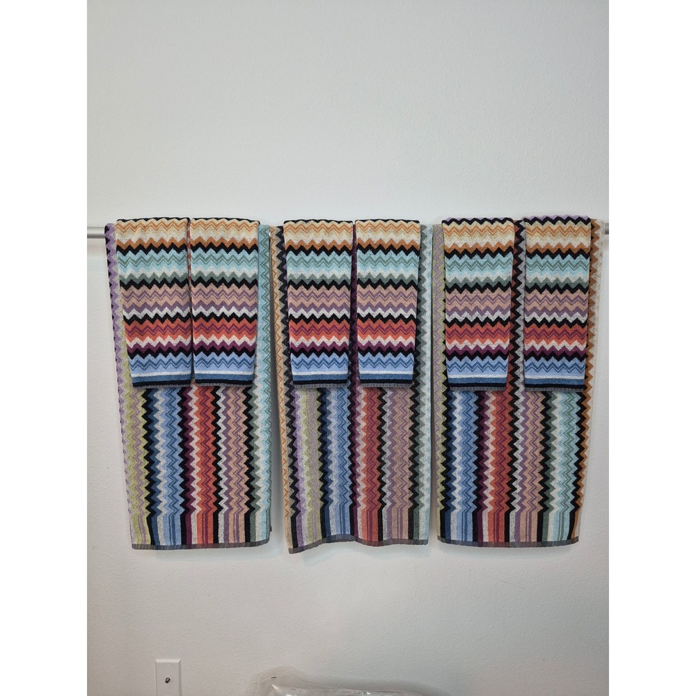 9pc Missoni Home Giacomo Towel Set 3 Bath Sheets 6 Hand Towels Zig Zag T59 Italy